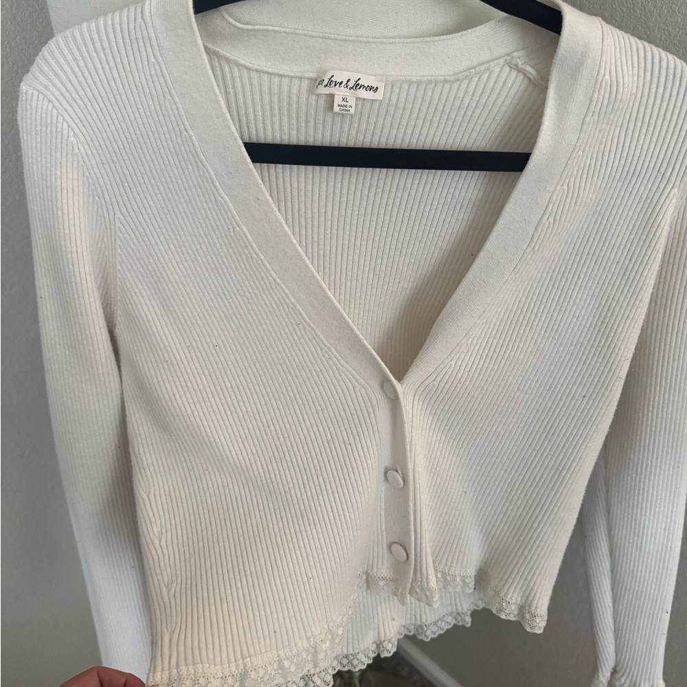 White Button-Up Sweater by Forever 21